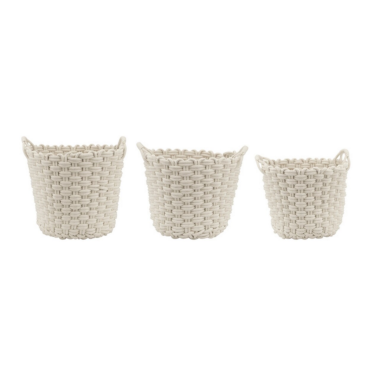 Saltoro Sherpi Set of 3 Baskets, Woven Rope Design, Cotton and