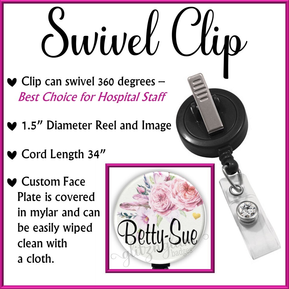 Flower Badge Holder, Personalized Retractable Badge Reel, Pink Floral Badge  Reel, Nurse Badge Holder, Custom Badge Reel - GG4482