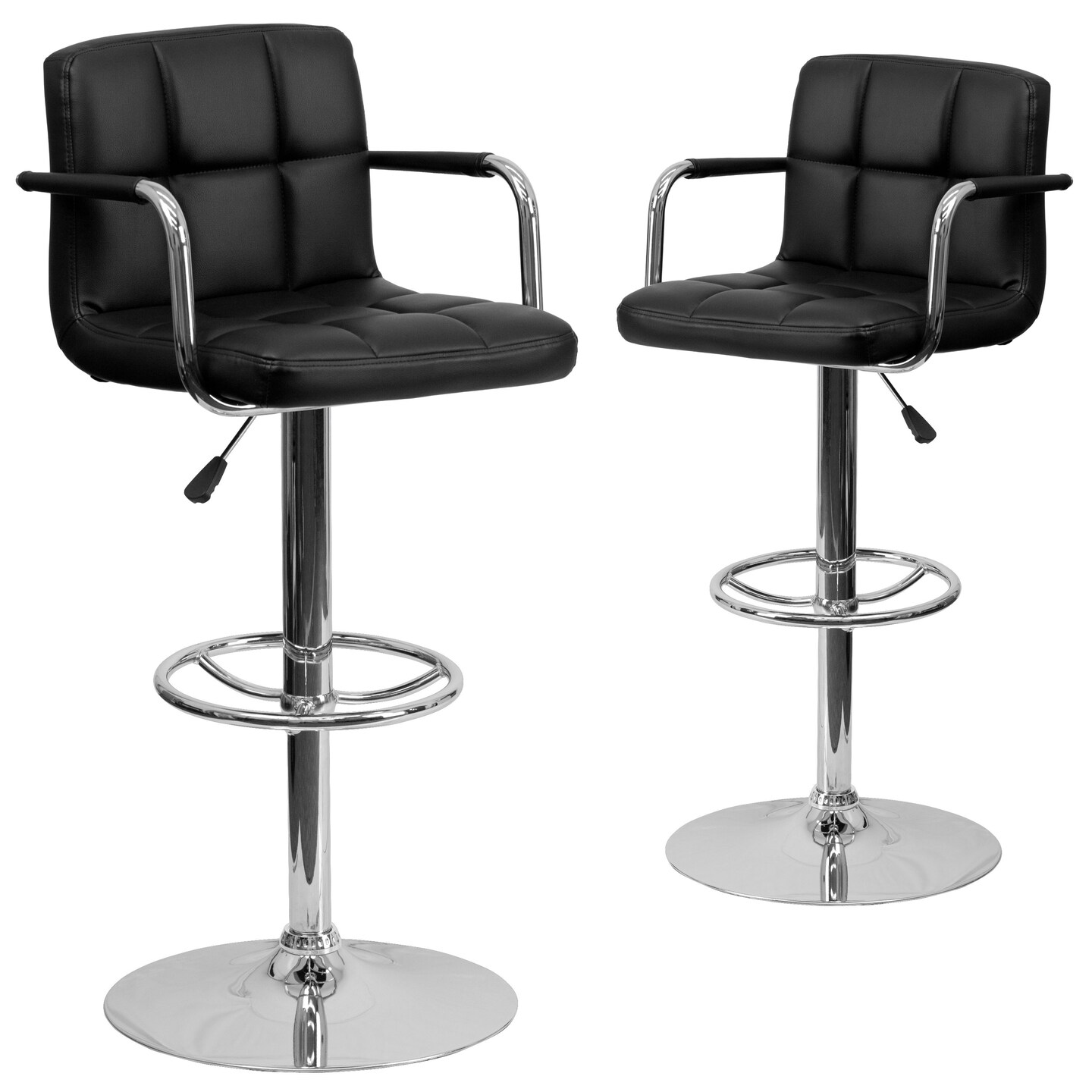 Emma and Oliver Adjustable Bar Stools | Set of 2 Counter Height Barstools with Back and Armrest