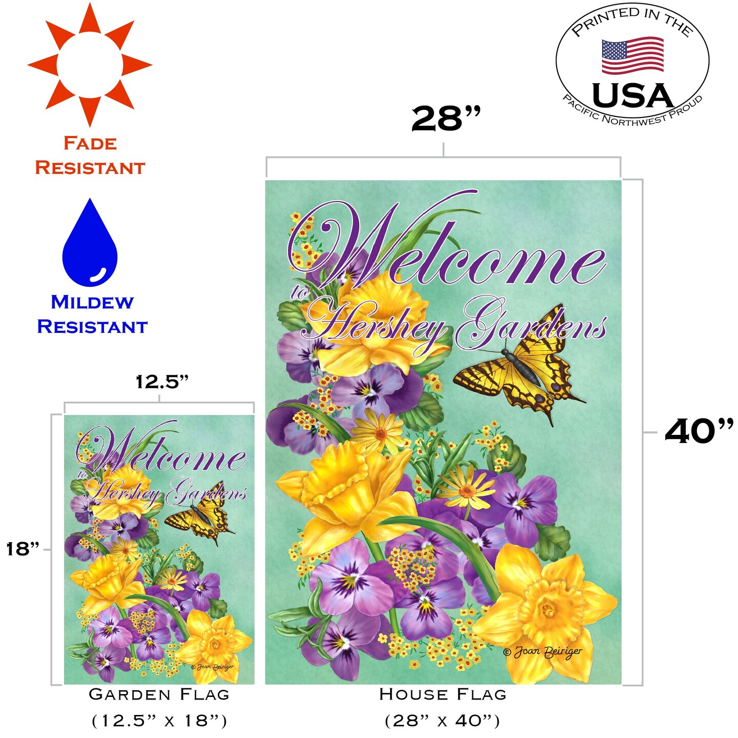 Frolic in the Flowers-Welcome to Hershey Decorative Flower Flag