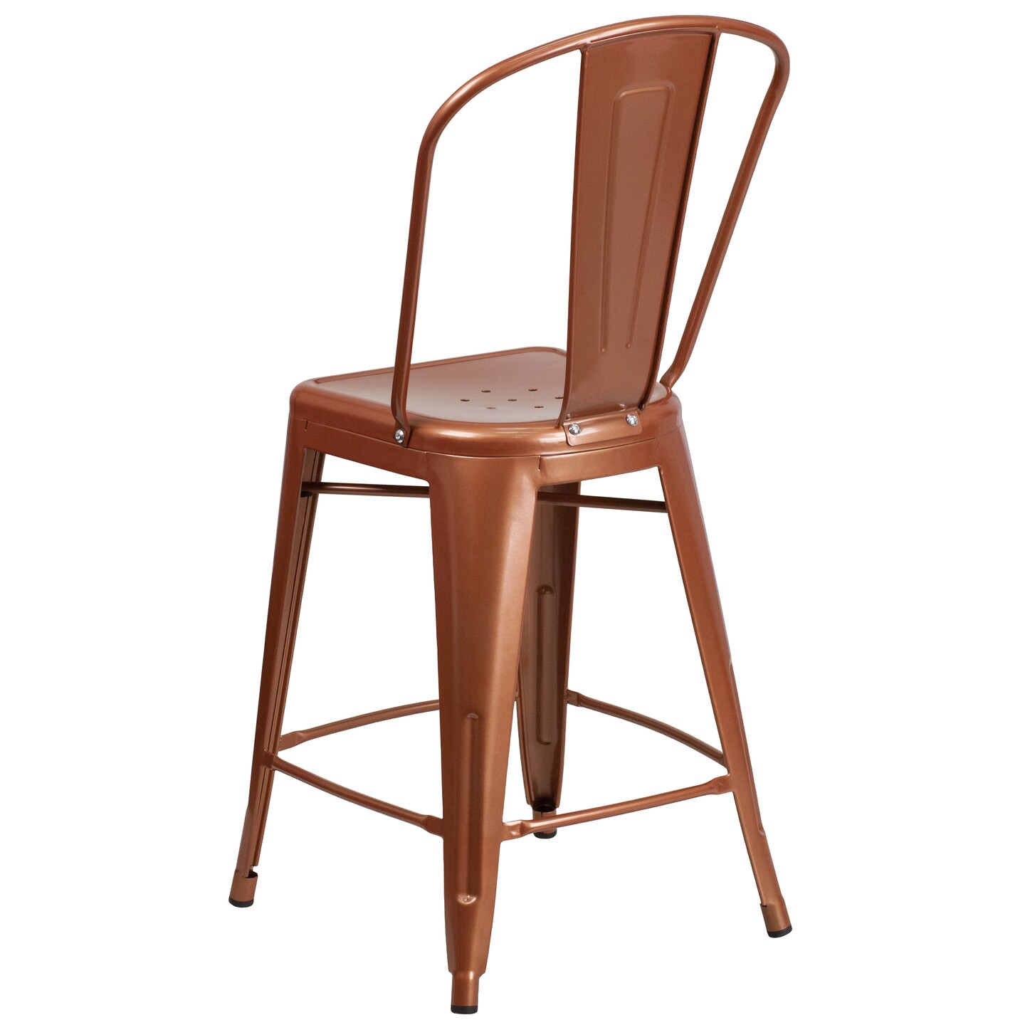 Merrick Lane Stella 24&#x22; Metal Indoor-Outdoor Counter Stool with Vertical Slat Back and Integrated Footrest
