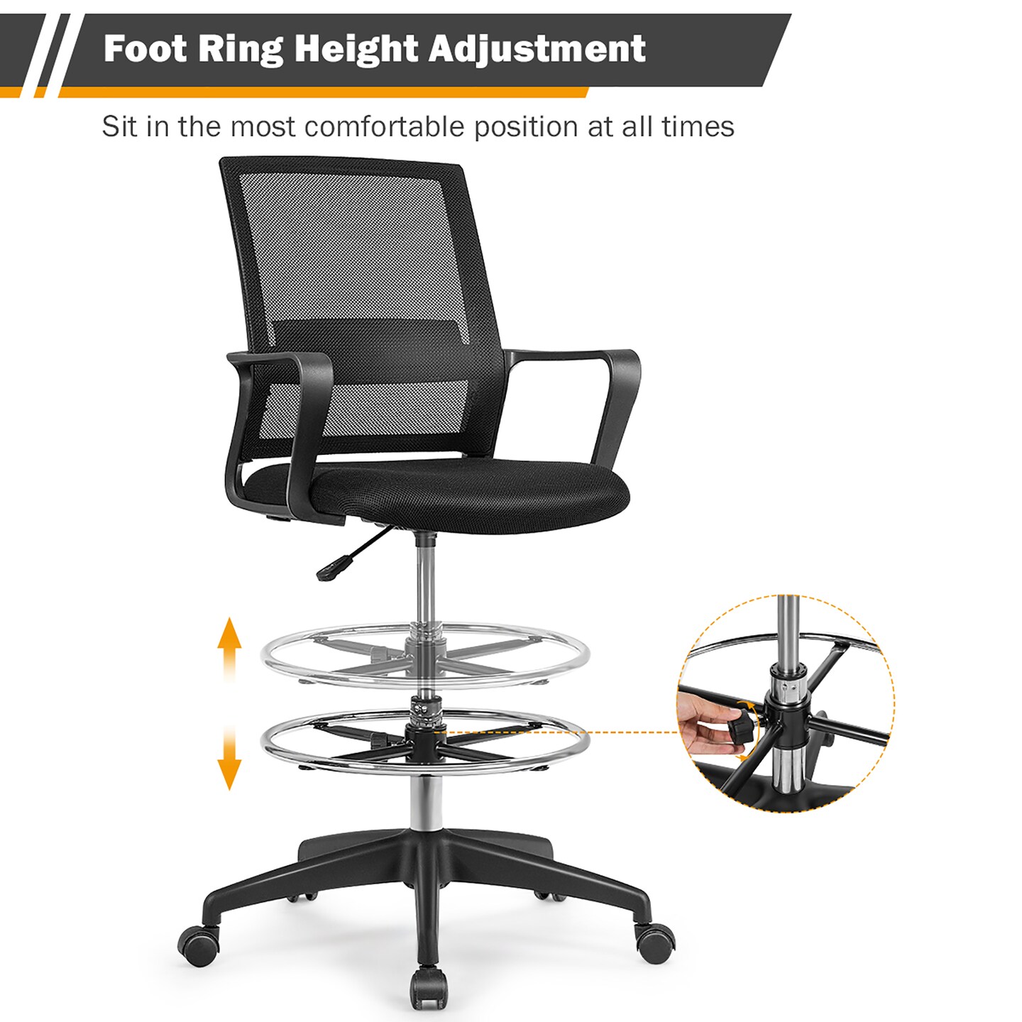 Costway Drafting Chair Tall Office Chair Adjustable Height w