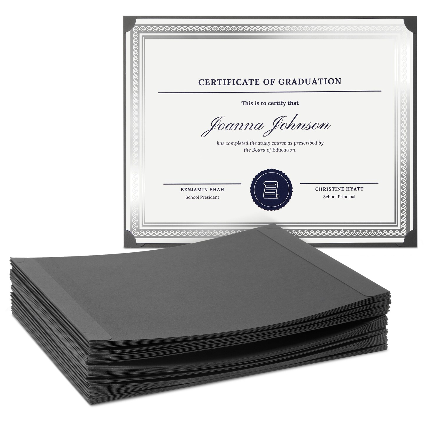 48-Pack Single Sided Award Certificate Holders - Bulk Certificate Holders for Graduation, Diploma, Employee Appreciation, Certification (fits 8.5x11, Black)