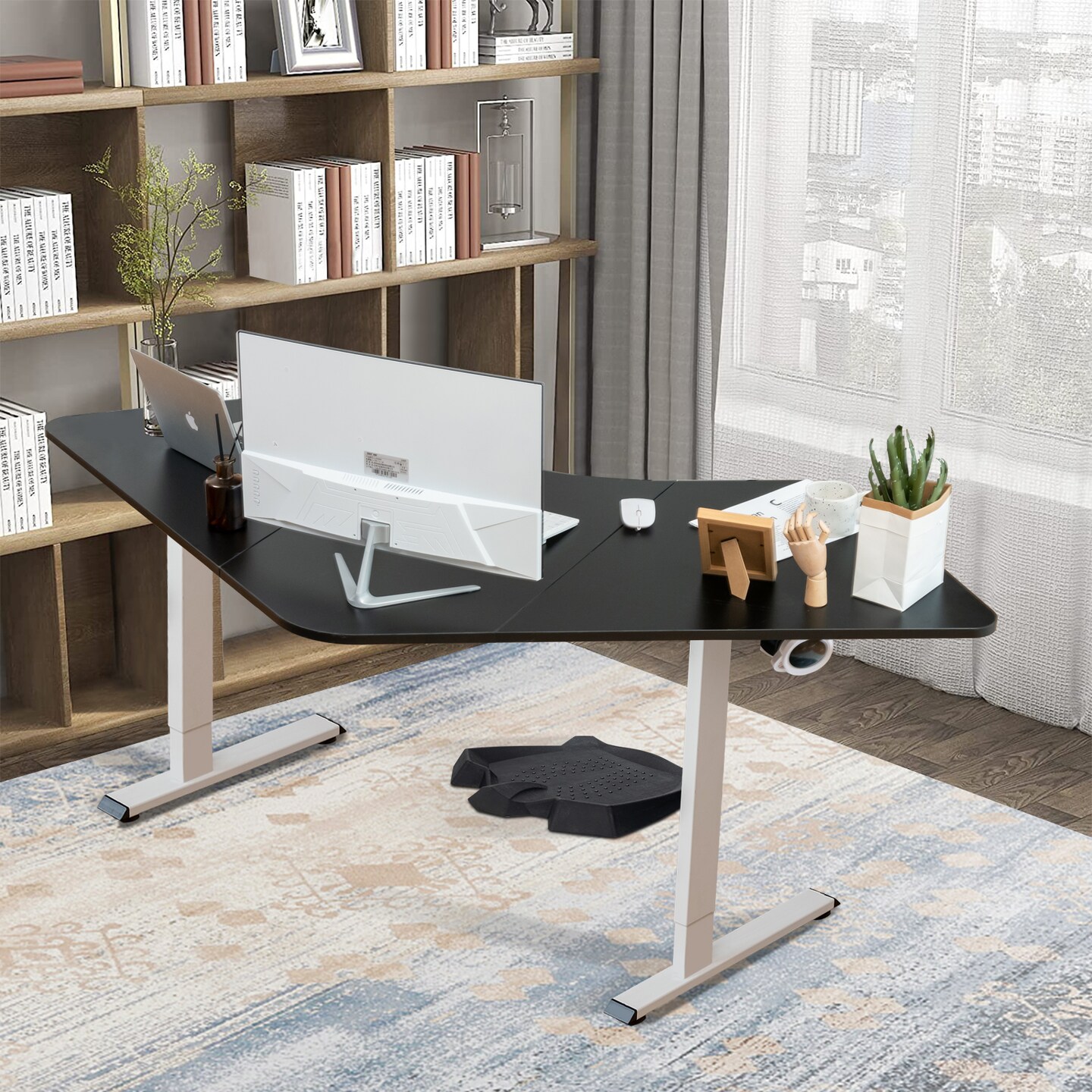 Costway Dual-motor L Shaped Standing Desk Ergonomic Sit Stand Computer Workstation Touch Control Panel Electric Height-adjustable Desk Home Office