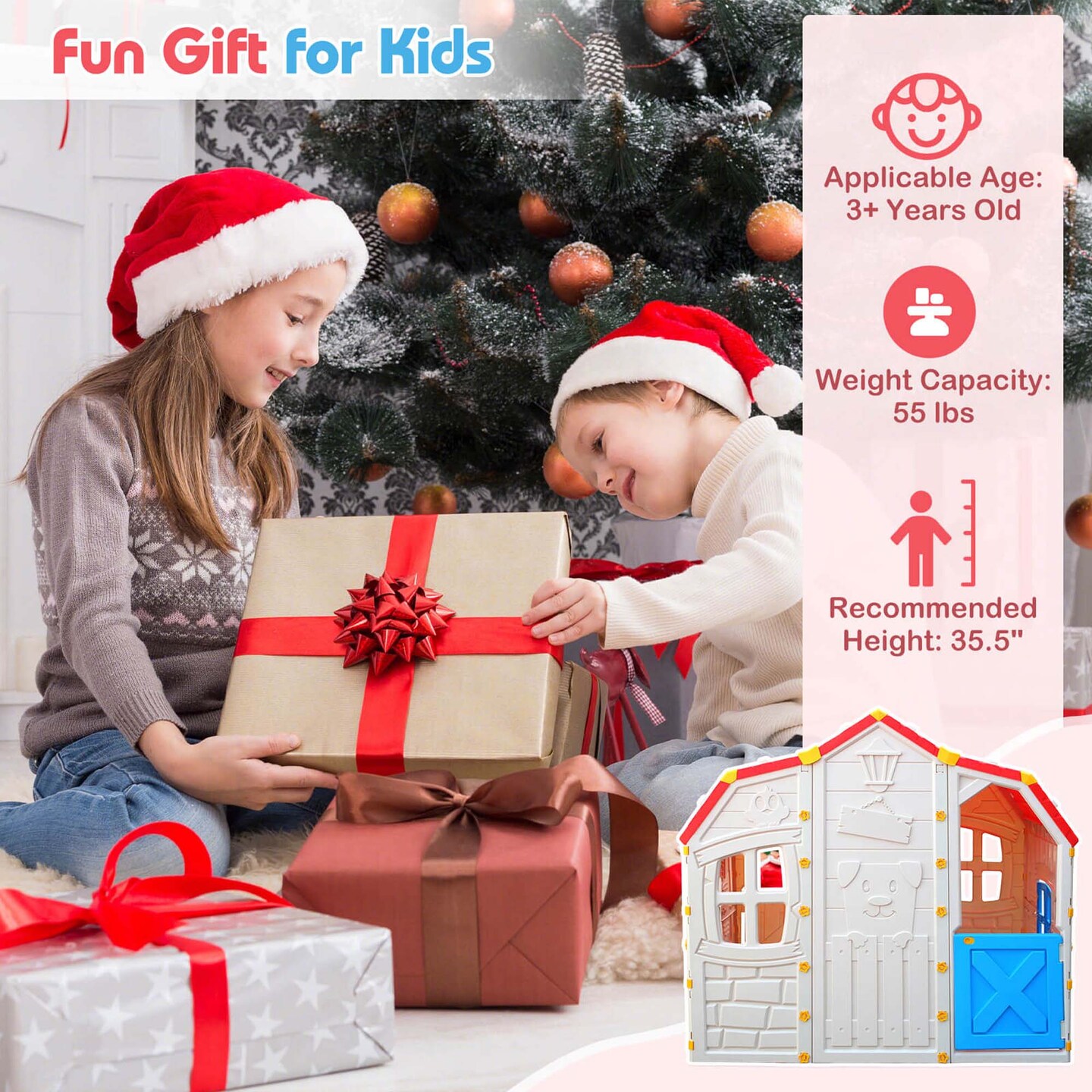 Costway Kids Playhouse Realistic Cottage Playhouse with Openable Windows & Working Door