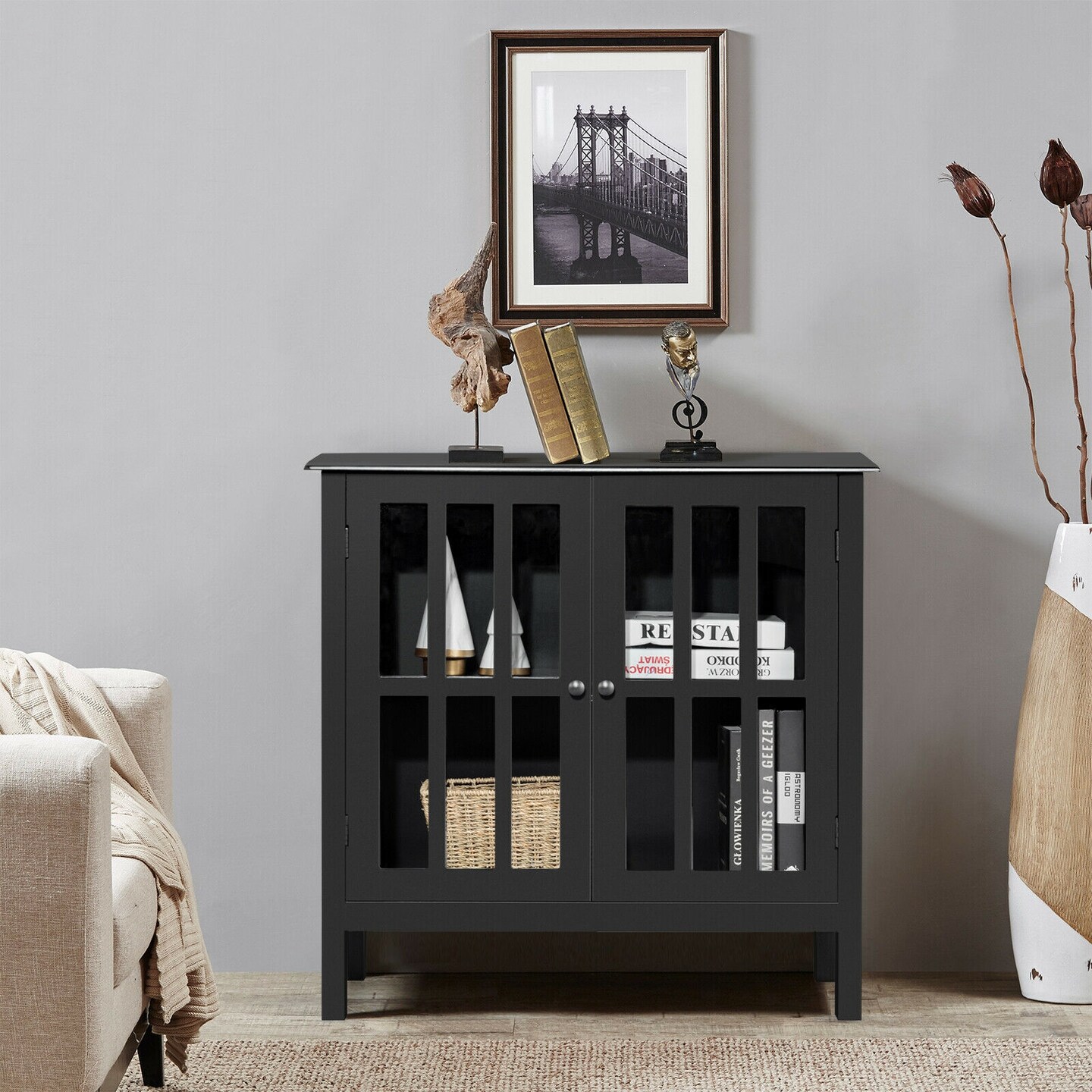 Glass Door Sideboard Console Storage Buffet Cabinet