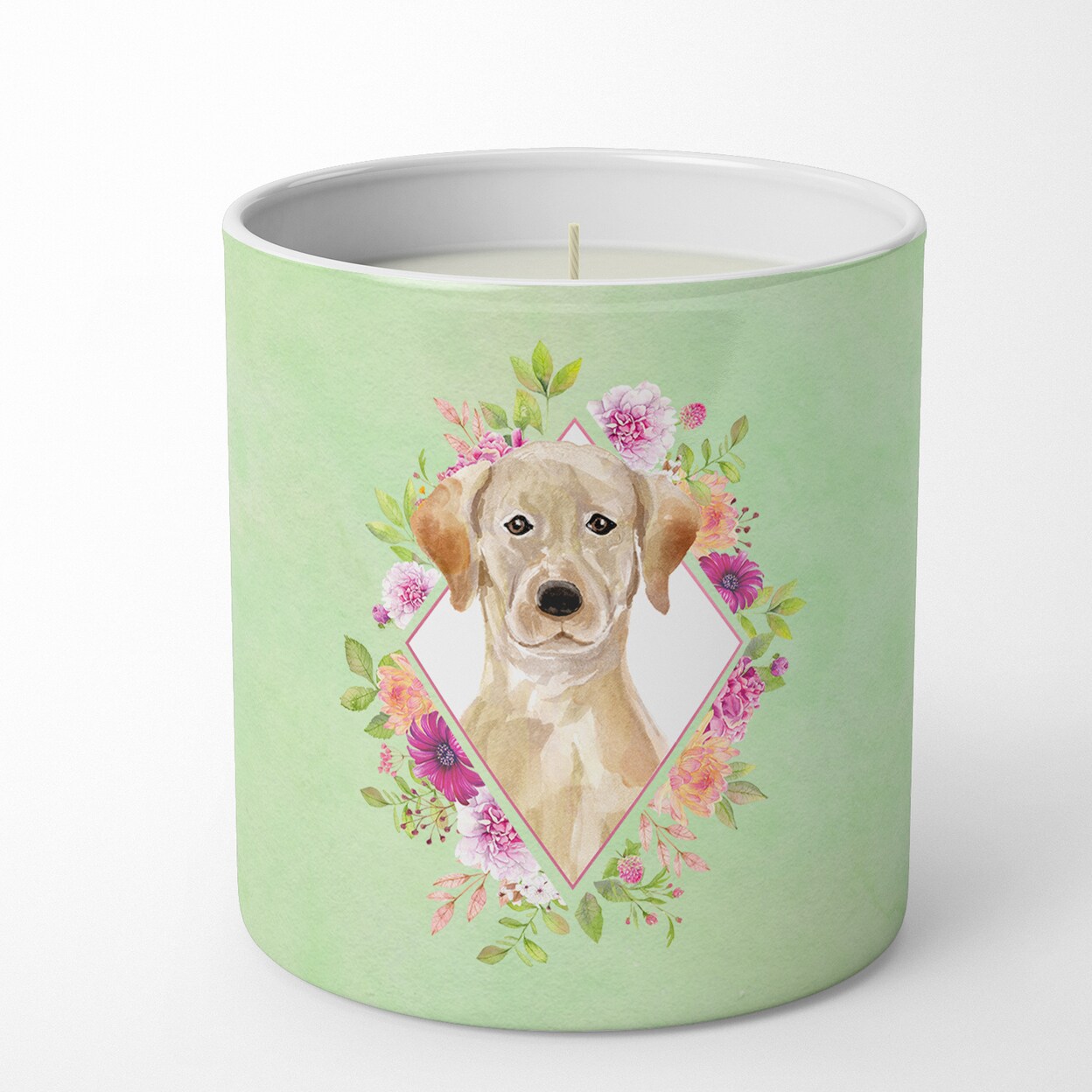 Caroline's Treasures Yellow Lab Green Flowers 10 oz Decorative Soy Candle