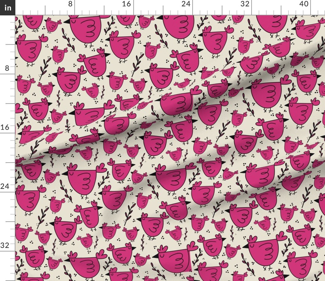 Petal Signature Cotton by the Yard or Fat Quarter Animal Illustrative Barnyard Whimsical Chicken Custom Printed Fabric by Spoonflower