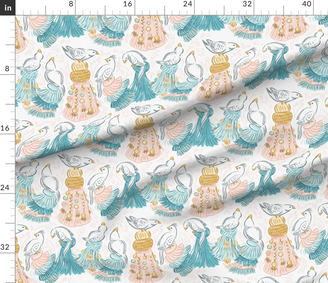 Cottagecore Tassels Baby Blue Blush Coral Elegant Wildlife New Romanticism Custom Printed Fabric by Spoonflower Various Fabrics by the Yard or Fat Quarter