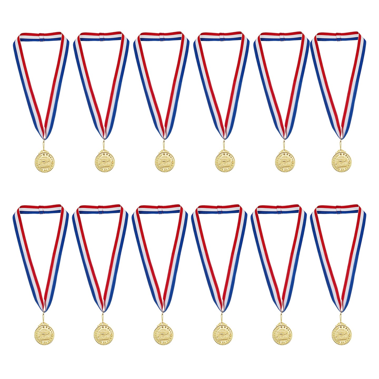 12 Pack Swimming Medals with Ribbons for All Ages, Gold Medals for Awards, 2 Inch Diameter with 15 Inch Ribbon Loop