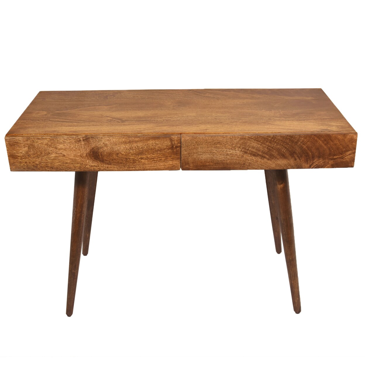 Saltoro Sherpi Mango Wood Writing Desk with Two Drawers and Tapered Legs, Brown-