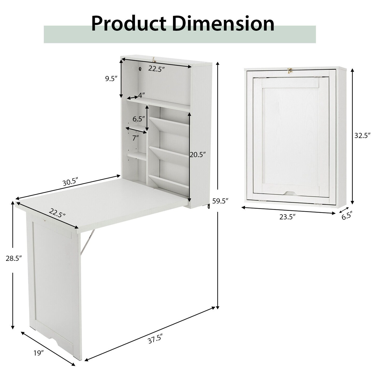 Costway Wall Mounted Computer Convertible Desk Floating Desk W/ Storage  Bookcases White : Target