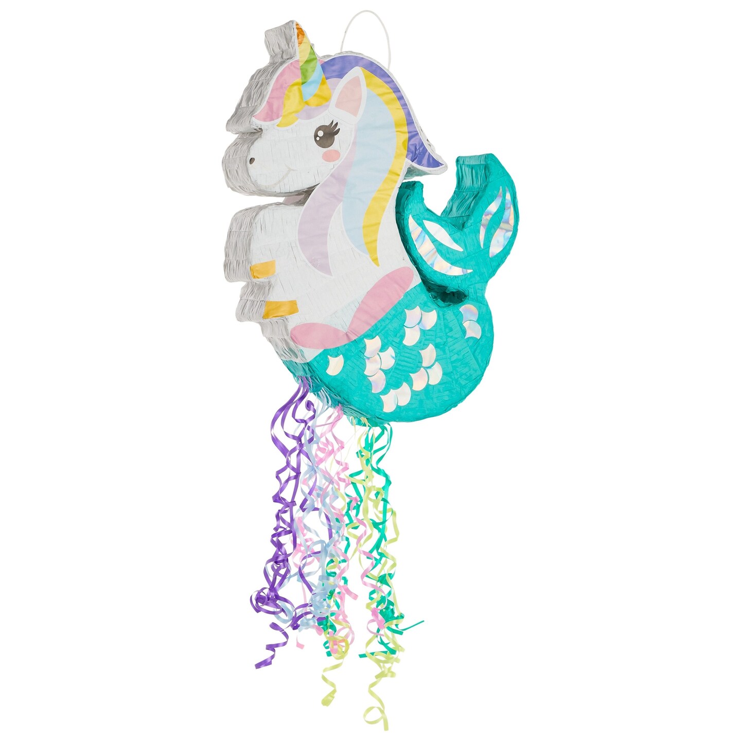 Unicorn Mermaid Pinata - Pull String Pinata for Girls Under the Sea Party Decorations, Rainbow Birthday (Small, 16.5x13x3 In)