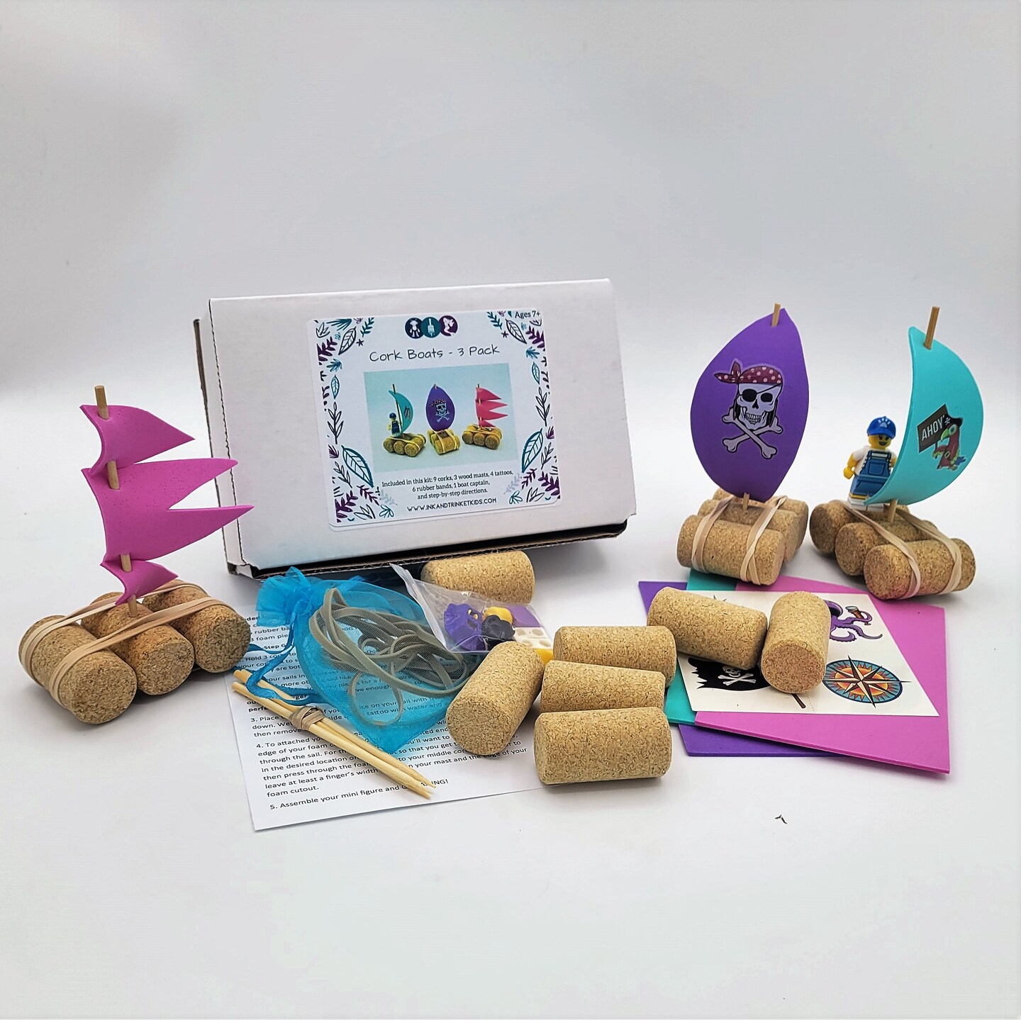Ink and Trinket Kids Cork Boat Craft Kit, DIY Toy