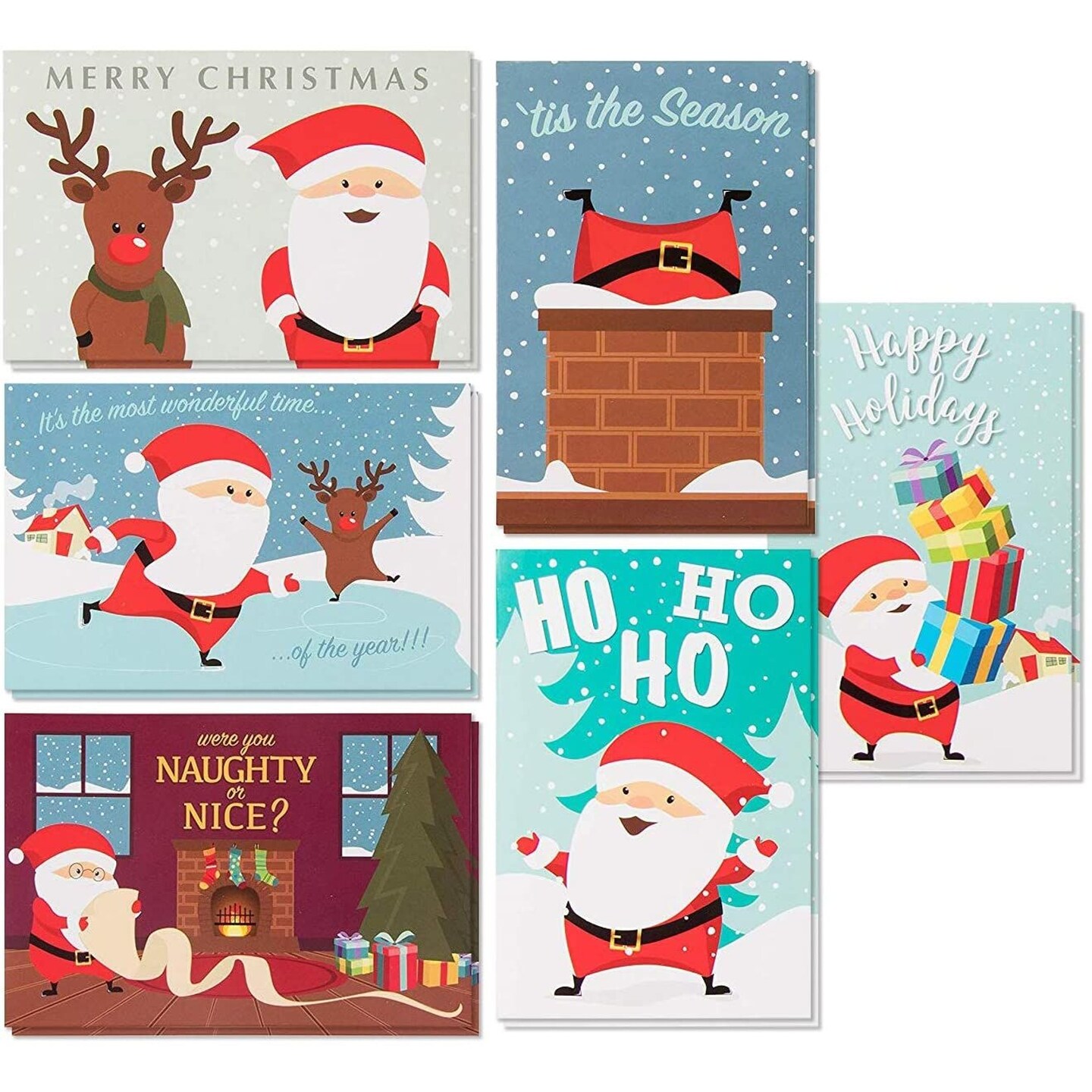 Santa Claus Christmas Greeting Cards with Envelopes (6 Designs, 4 x 6 In, 48 Pack)