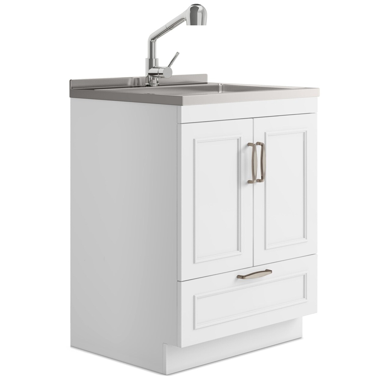 Simpli Home Cardinal Transitional 28"Laundry Cabinet Faucet Stainless Steel Sink