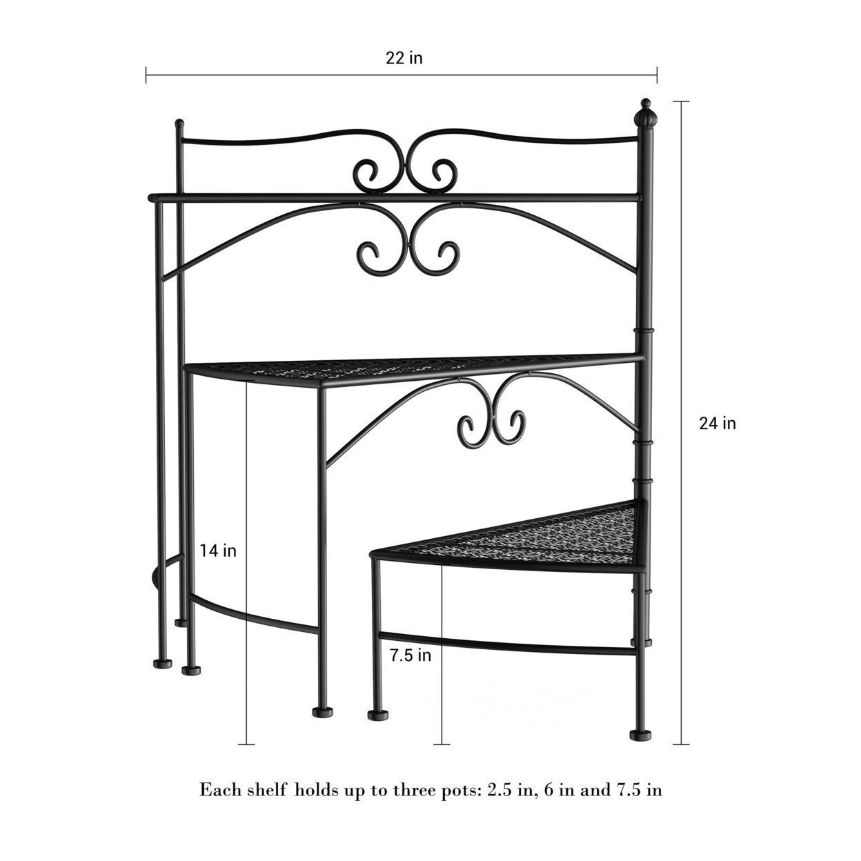 Black 3-Tier Folding Plant Stand Wrought Iron Metal Indoor Outdoor 24In H