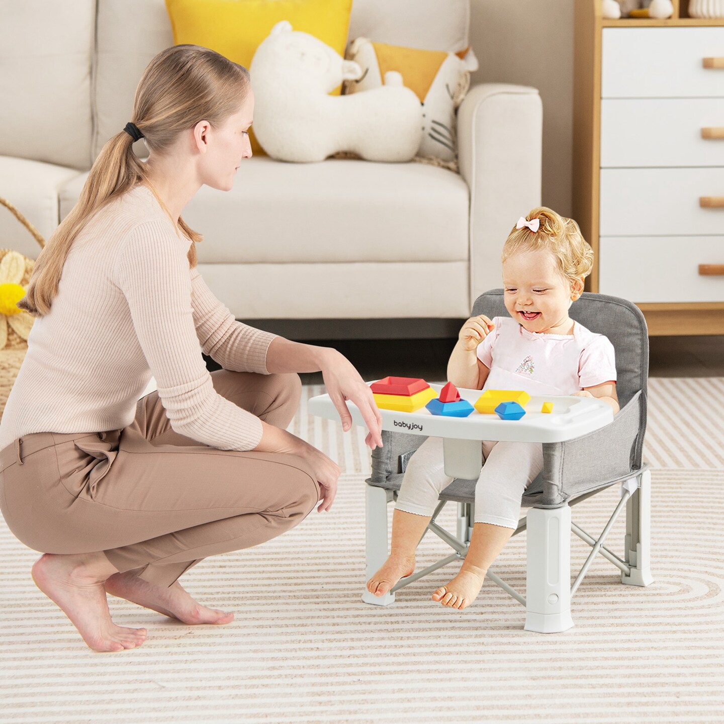 Babyjoy Baby Travel Booster Seat with Double Tray Portable Folding Toddler  Dining Chair