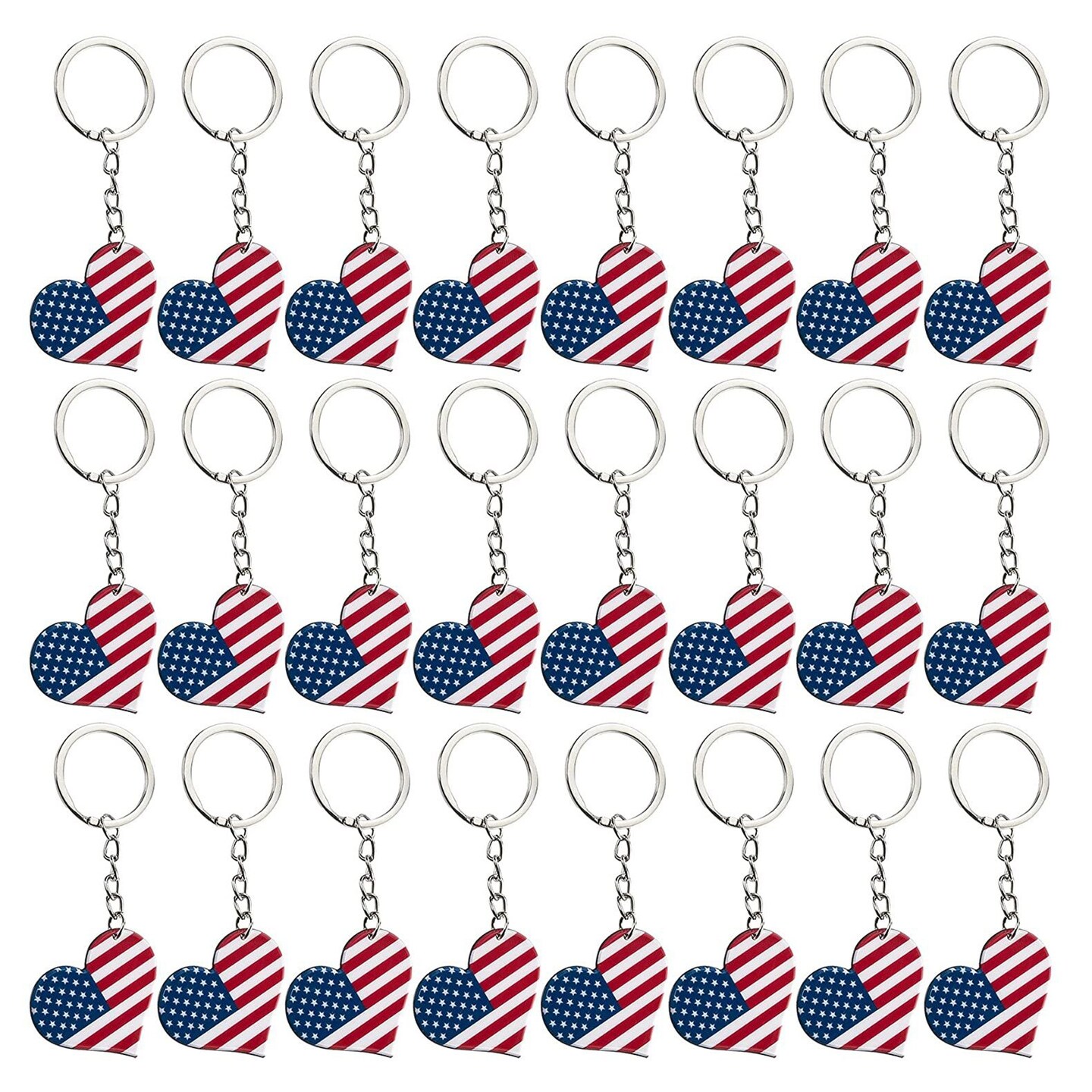 24 Pack American Flag Keychain, 4th of July Party Favors, Celebration Essentials (2 x 4 in)