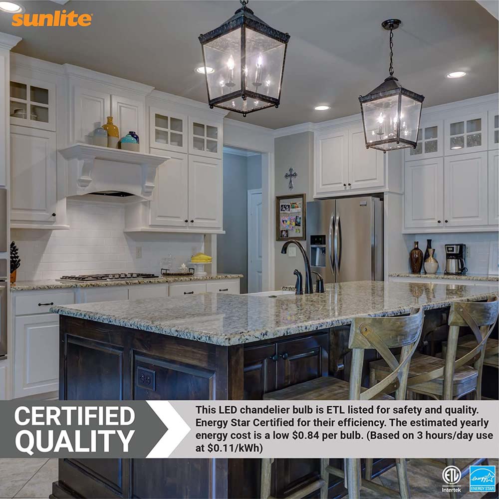 Sunlite LED B11 Clear Chandelier Light Bulb 7w 120v E12 Base 5000K - Daylight