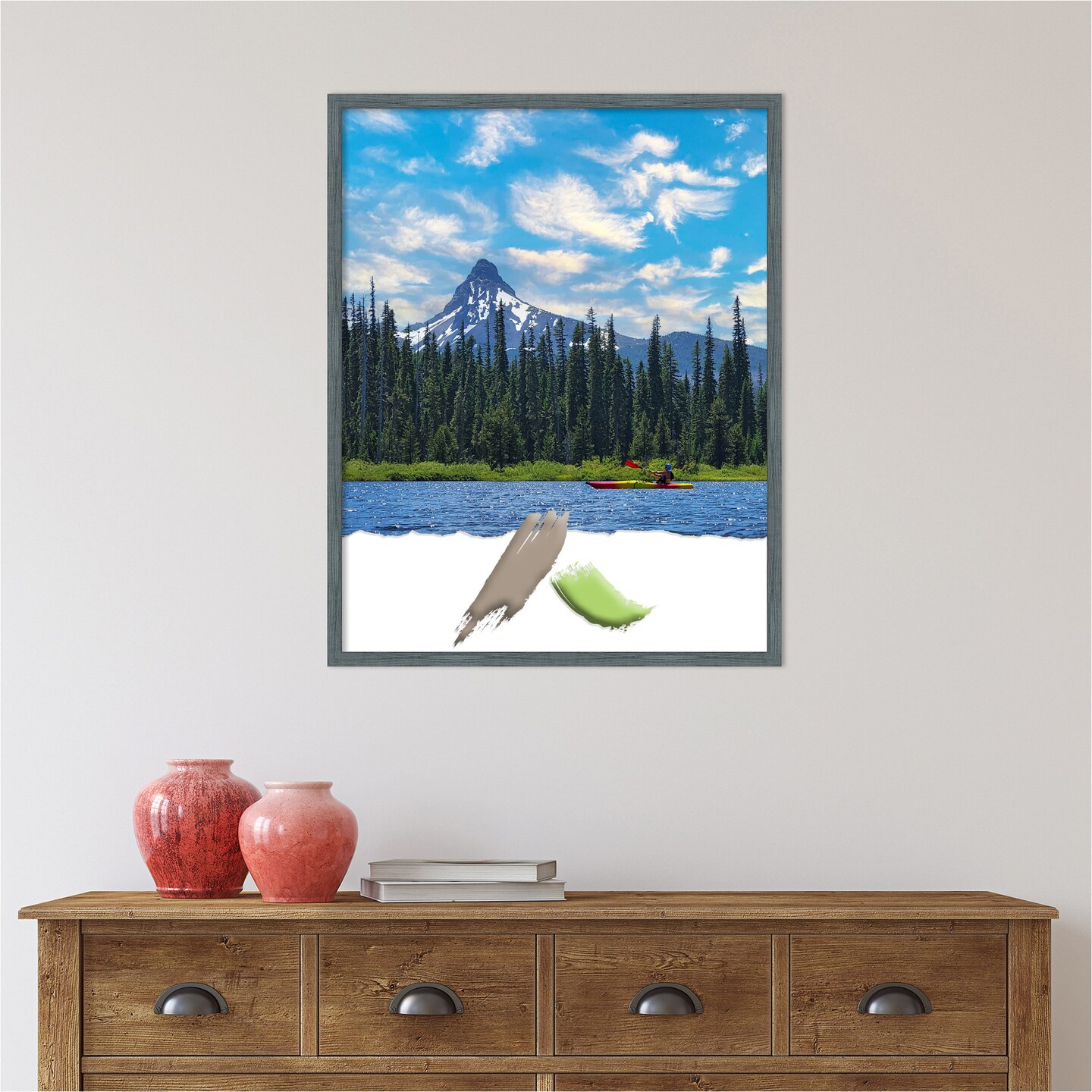 Dixie Blue Grey Rustic Narrow Wood Picture Frame, Photo Frame, Art Frame