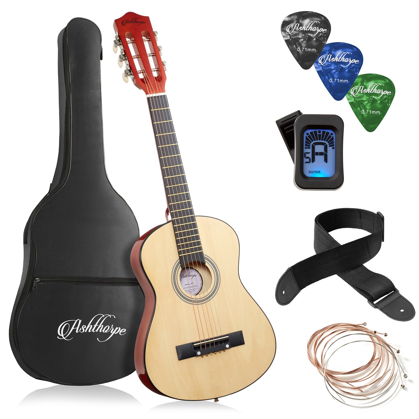 Ashthorpe Beginner Acoustic Guitar Package, Basic Starter Kit w/ Gig Bag, Strings, Strap, Tuner, Picks