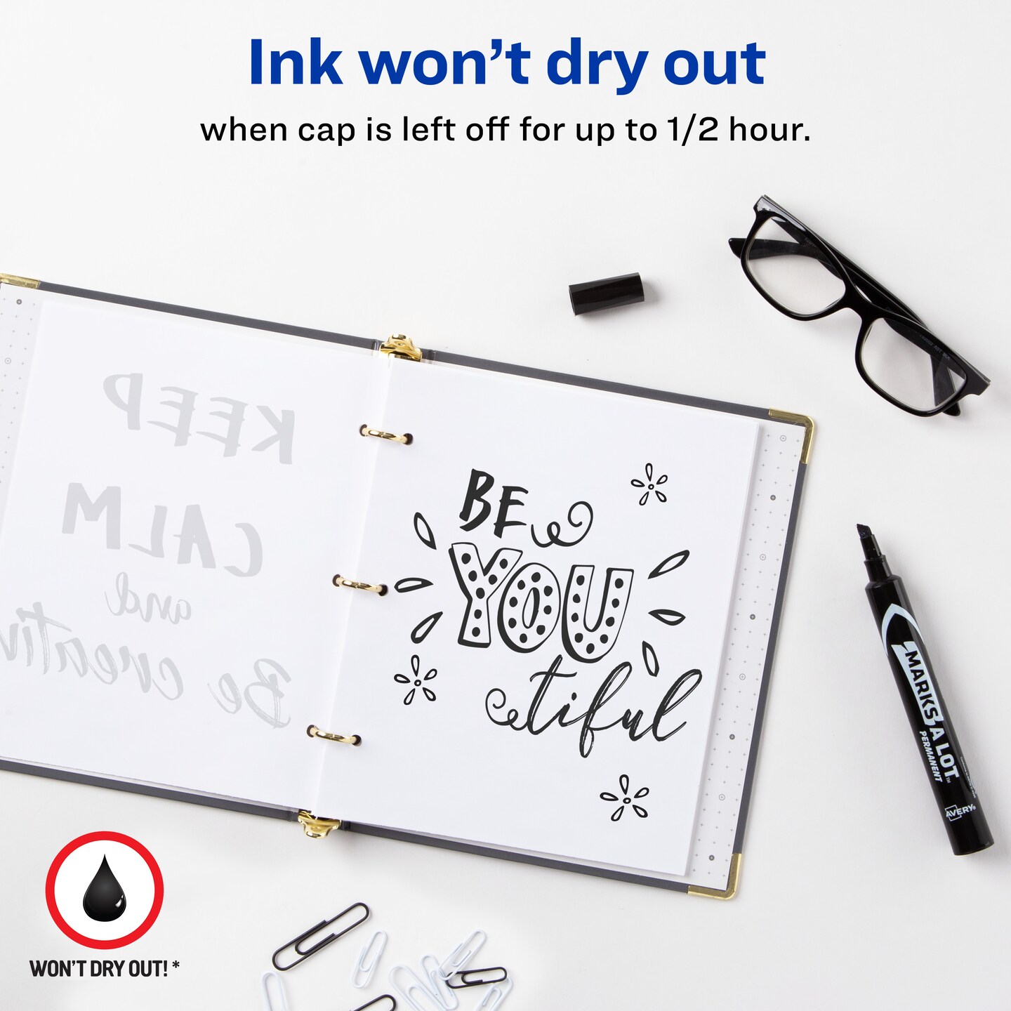 Avery Marks A Lot Permanent Markers, Large Desk-Style Size, Chisel Tip, 12 Black Markers (98028)