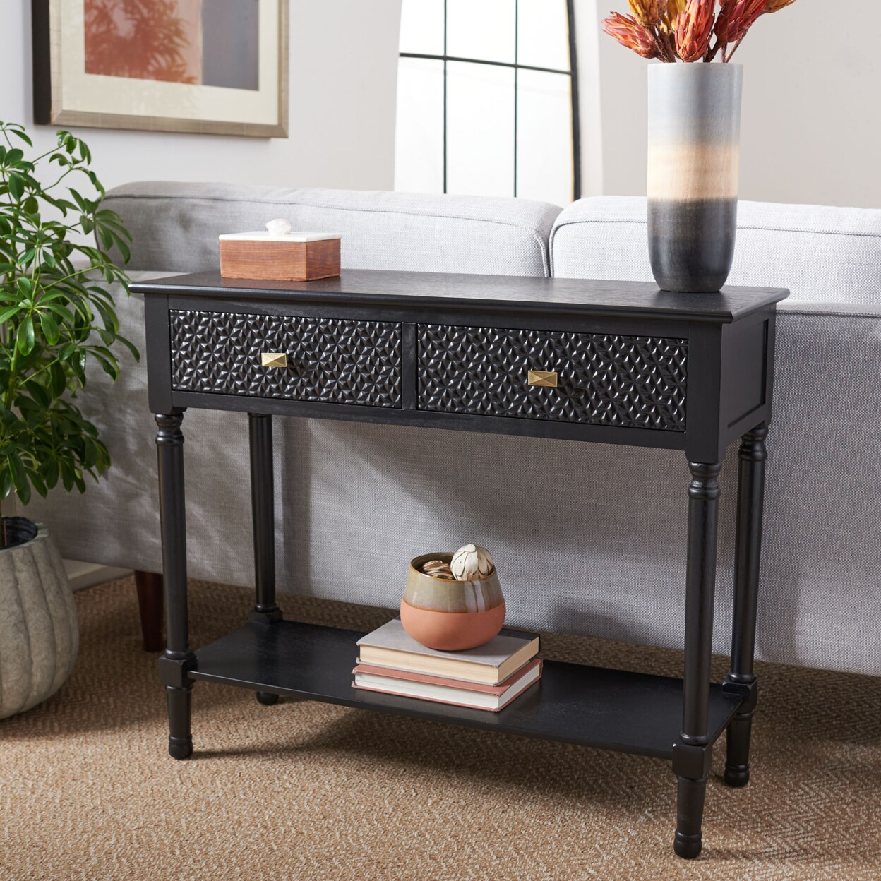 Safavieh   Halton 2-Drawer Console Table Black