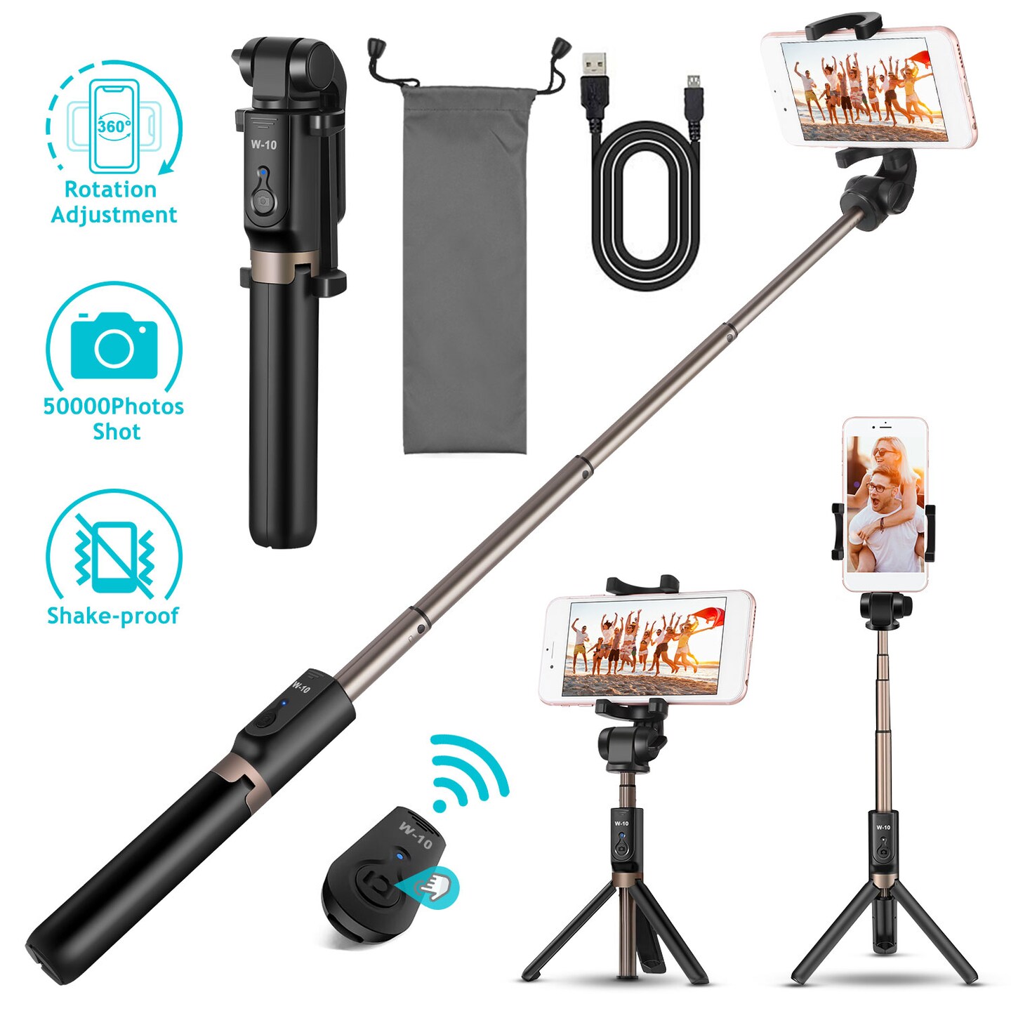 Global Phoenix Wireless Selfie Stick Extendable Phone Camera Stick Tripod