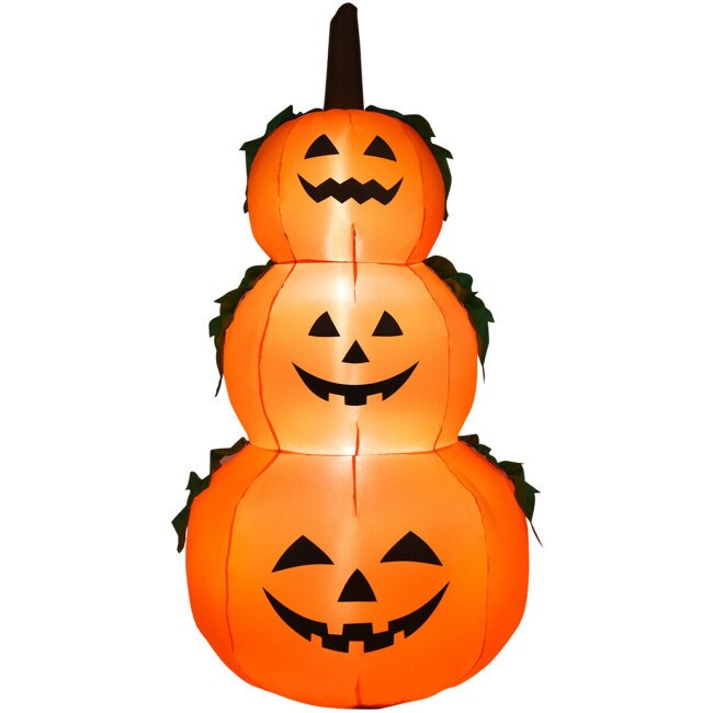 Happy Halloween Inflatable Pumpkin With LED Lights Spooky Ghost Yard Decoration