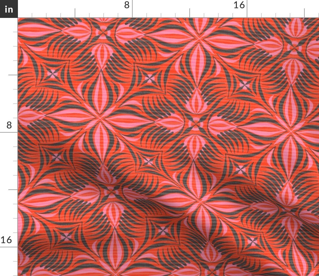 Retro Boho Geometric Hippie 1970S Red Brown Pink Custom Printed Fabric by Spoonflower Various Fabrics by the Yard or Fat Quarter
