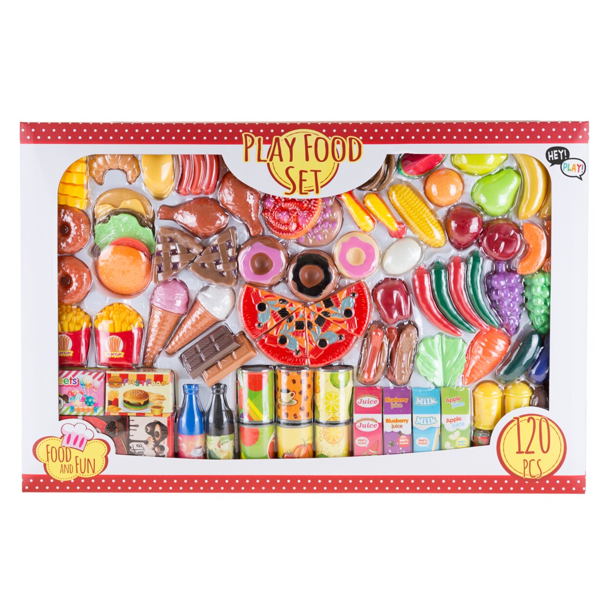 Hey! Play! Pretend Grocery Play Assorted Food Set Boxed Fresh and Canned Store Items