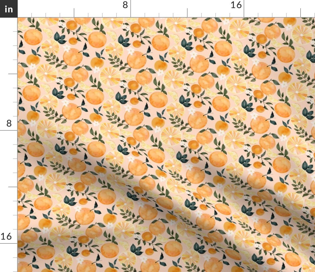 Watercolor Fruit Summer Orange Citrus Modern Botanical Small Scale Custom Printed Fabric by Spoonflower Various Fabrics by the Yard or Fat Quarter