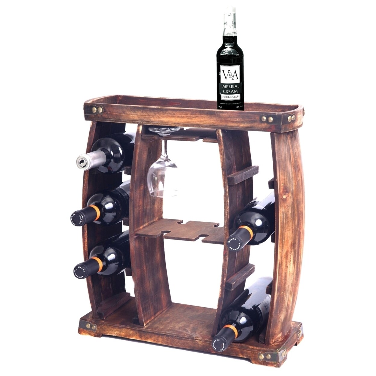 Vintiquewise Rustic Wooden Wine Rack with Glass Holder-8 Bottle Decorative Wine Holder