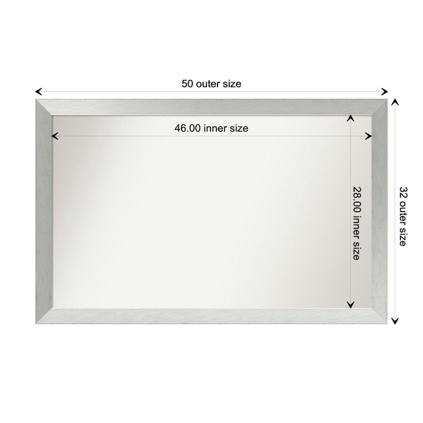 Brushed Sterling Silver Non-Beveled Custom Framed Bathroom Vanity Wall Mirror