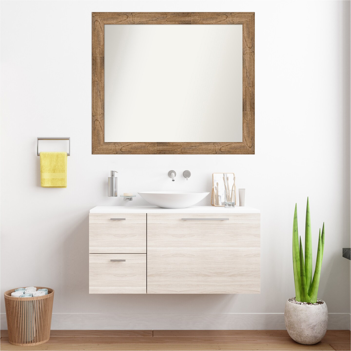 Owl Brown Non-Beveled Custom Framed Bathroom Vanity Wall Mirror