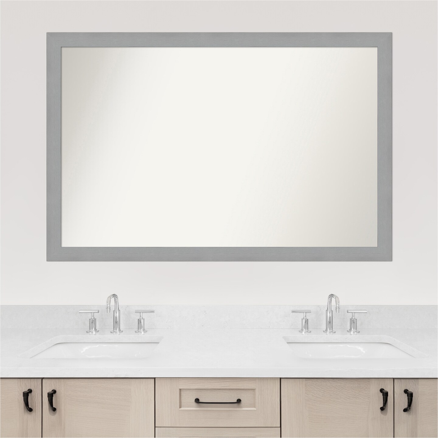Brushed Nickel Non-Beveled Custom Framed Bathroom Vanity Wall Mirror