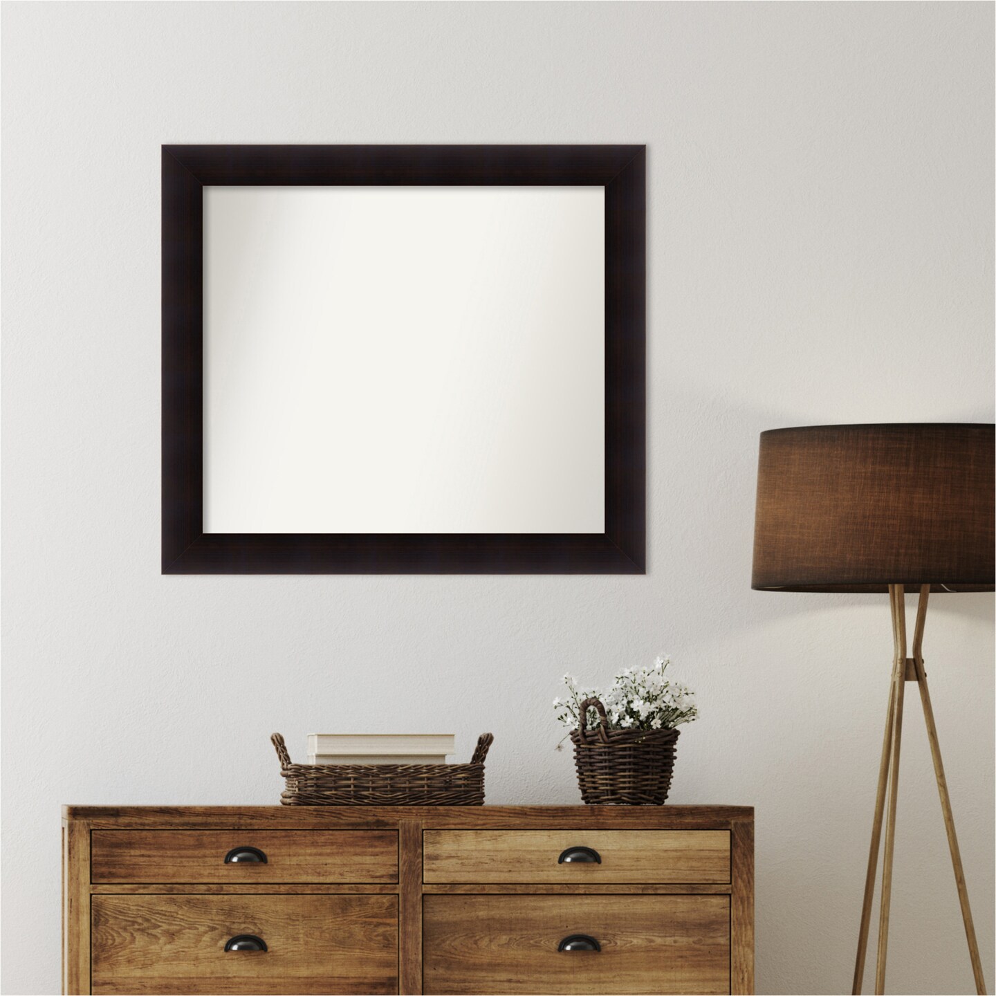 Portico Espresso Non-Beveled Custom Framed Bathroom Vanity Wall Mirror