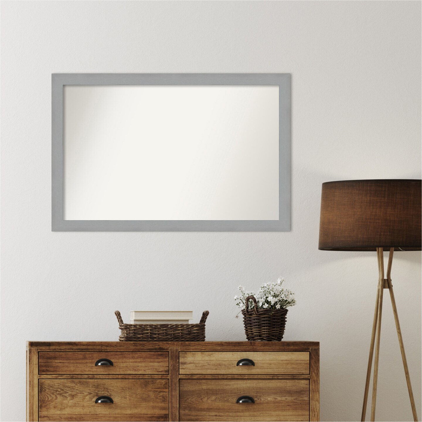 Brushed Nickel Non-Beveled Custom Framed Bathroom Vanity Wall Mirror