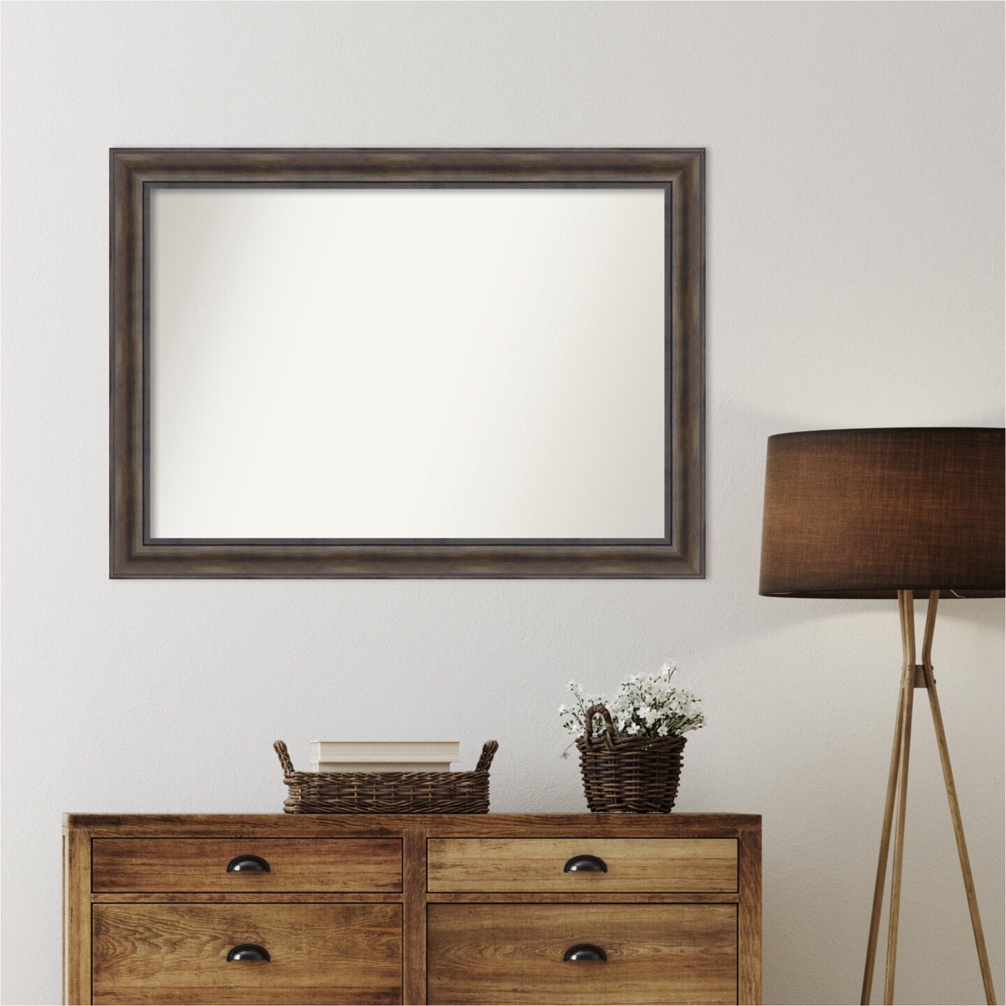 Rustic Pine Brown Non-Beveled Custom Framed Bathroom Vanity Wall Mirror
