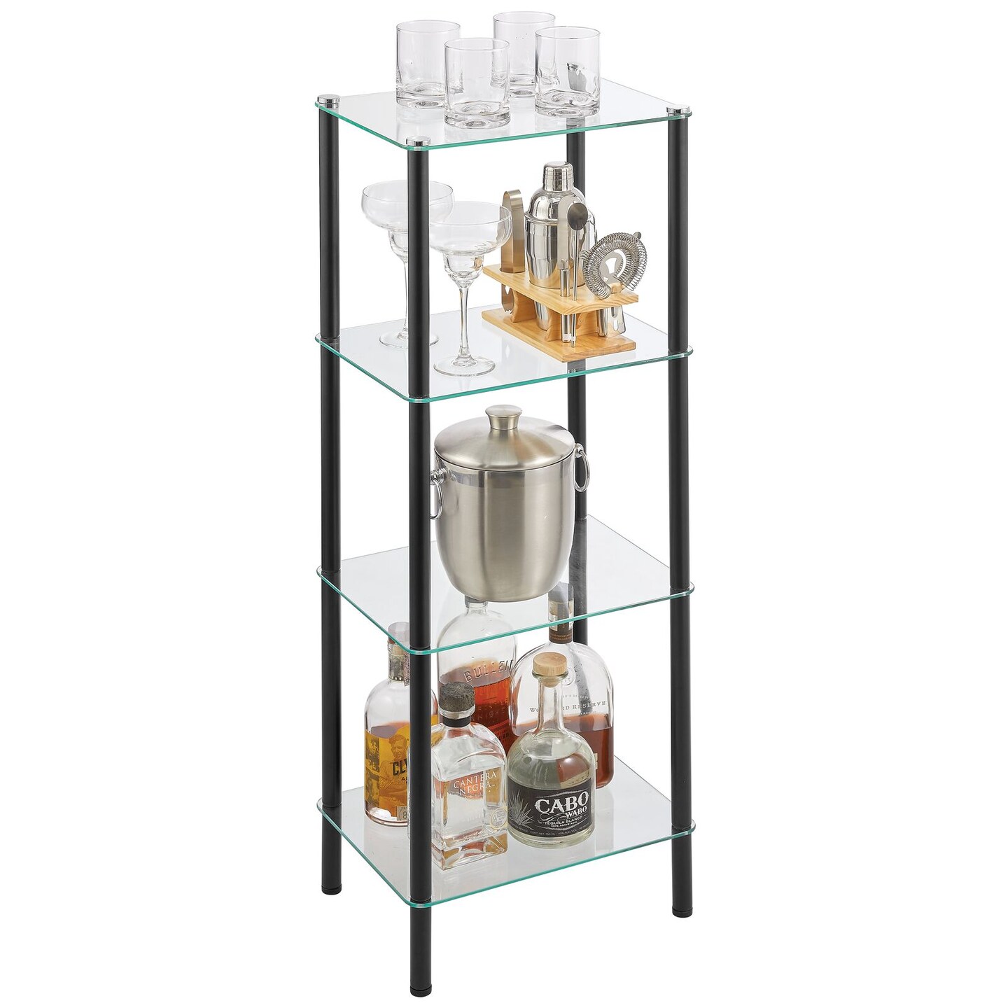 mDesign Metal/Glass Tiered Storage Tower with Open Glass Shelves