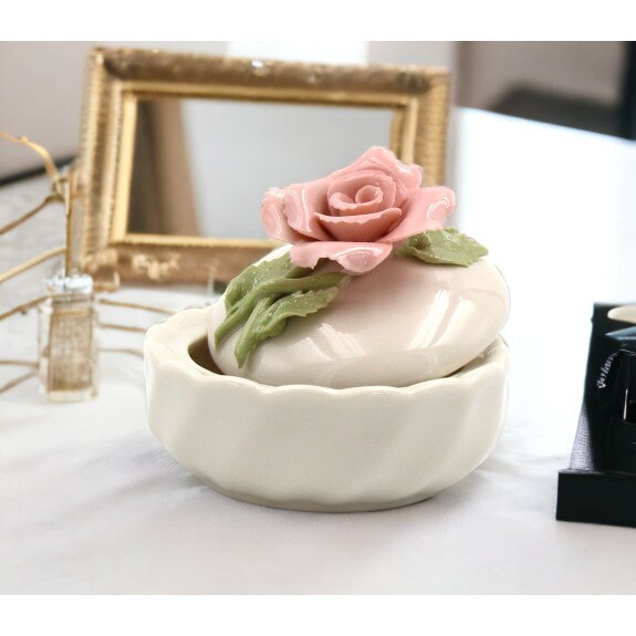 kevinsgiftshoppe Ceramic Rose Flower Jewelry Box Home Decor   Vanity Decor Valentines Day Decor Romantic Decor