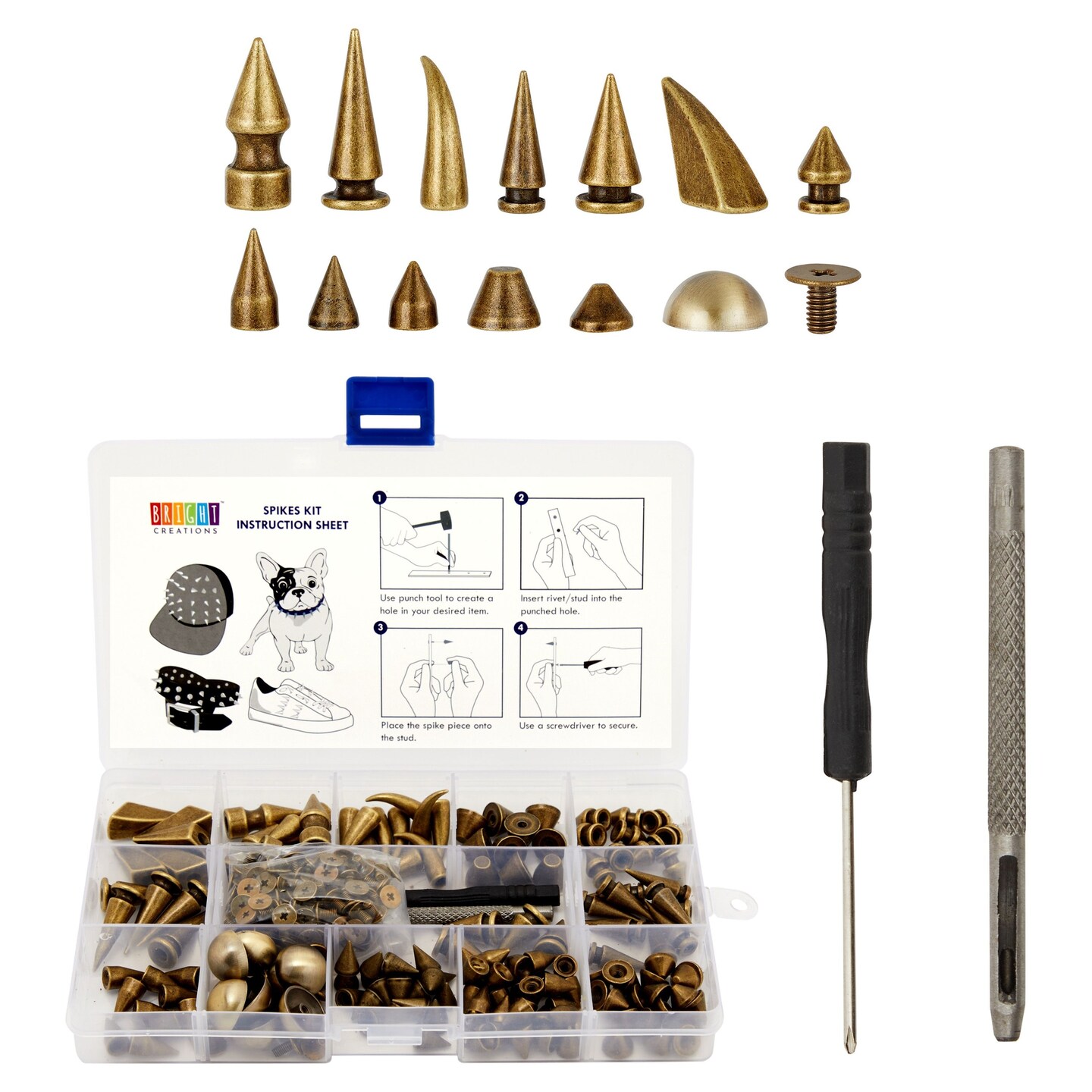 150 Piece Screw Spike Studs for Clothing Crafts DIY with Tools Assorted  Sizes - Helia Beer Co
