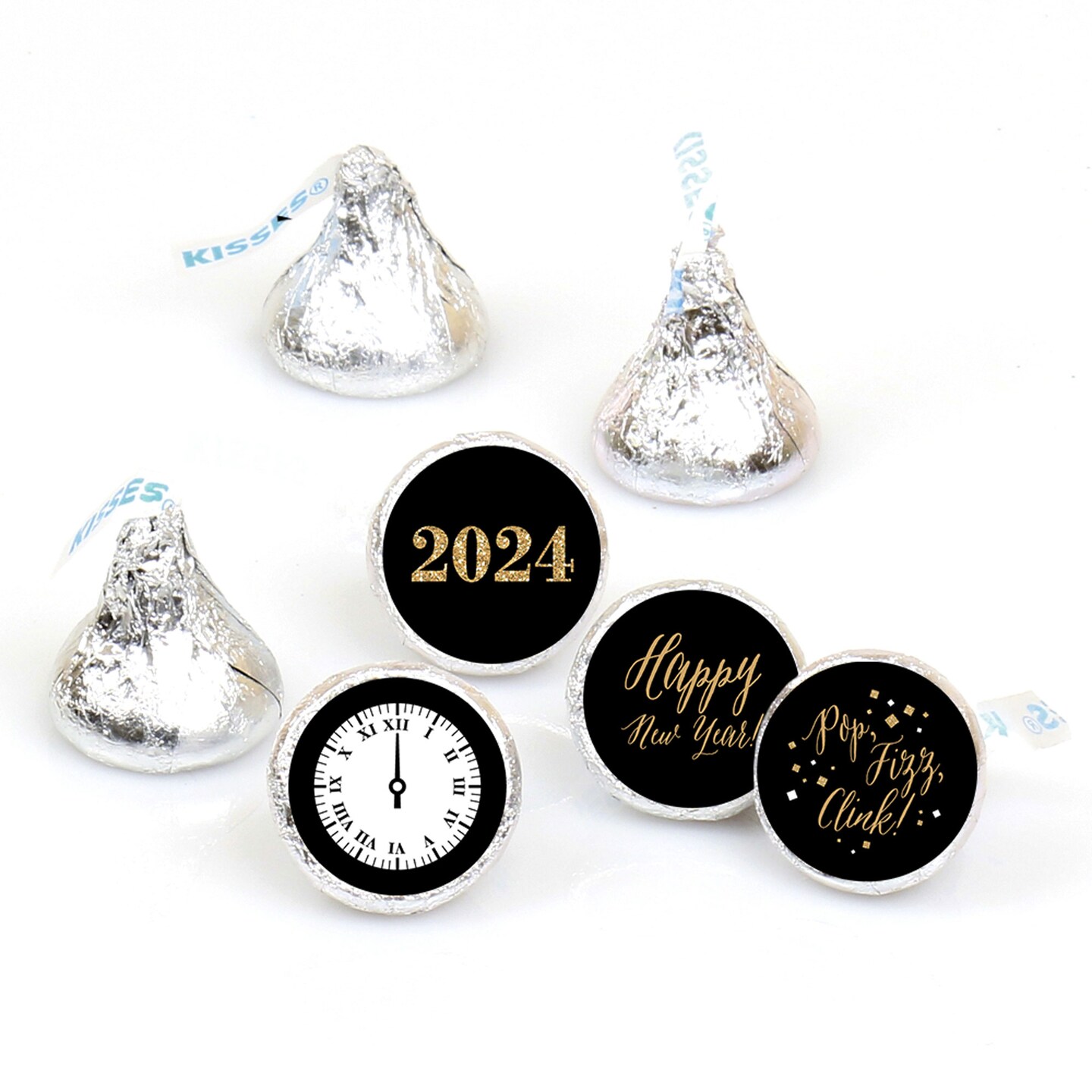 Big Dot of Happiness New Year's Eve Gold Round Candy 2024 New Years