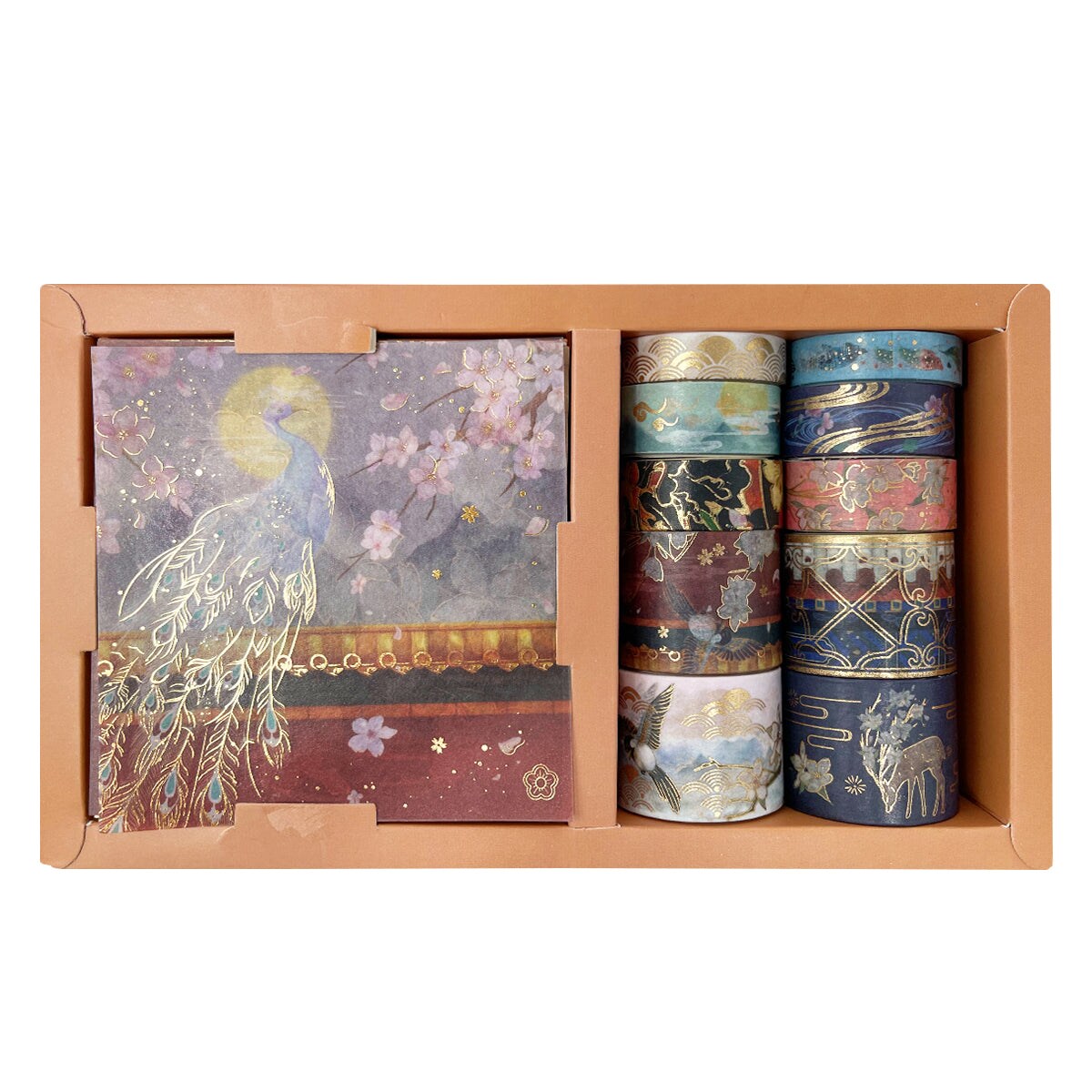 Wrapables Decorative Gold Foil Washi Tape and Sticker Set for Stationery, Diary, Card Making (10 Rolls &#x26; 10 Sheets)