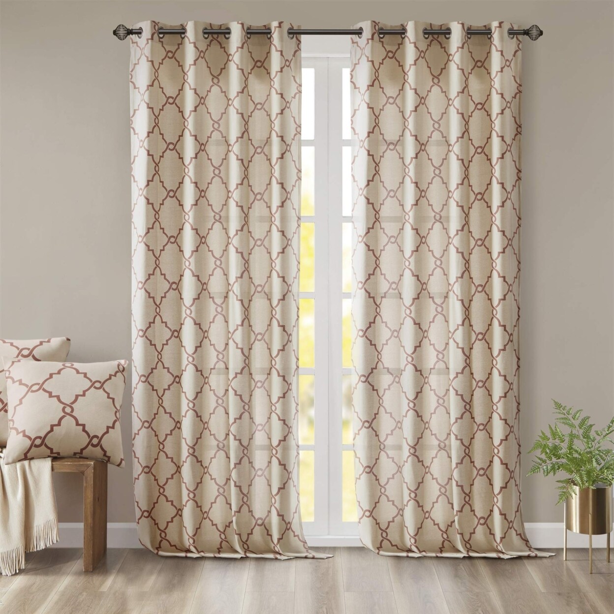 Madison Park Saratoga Basketweave Beige Print Window Curtain, 50x95, Silver Grommet Top