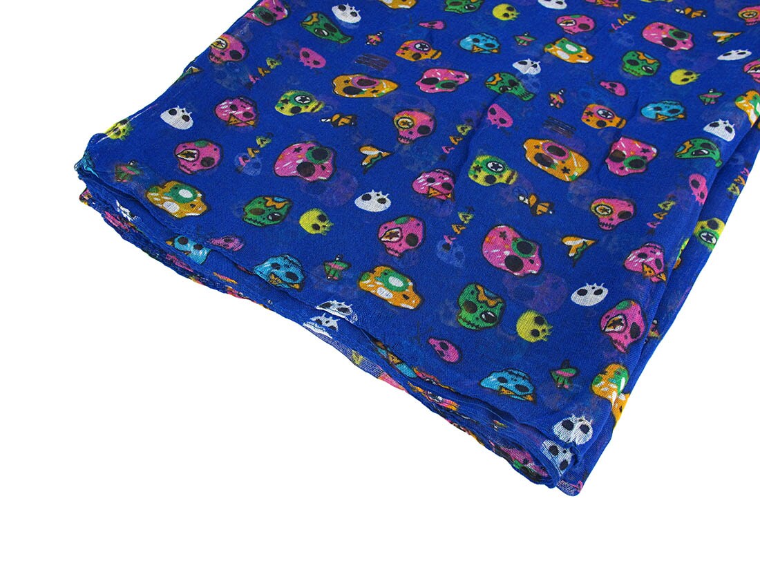 Lightweight Gauze Adorable Skulls and Hearts Fashion Scarf