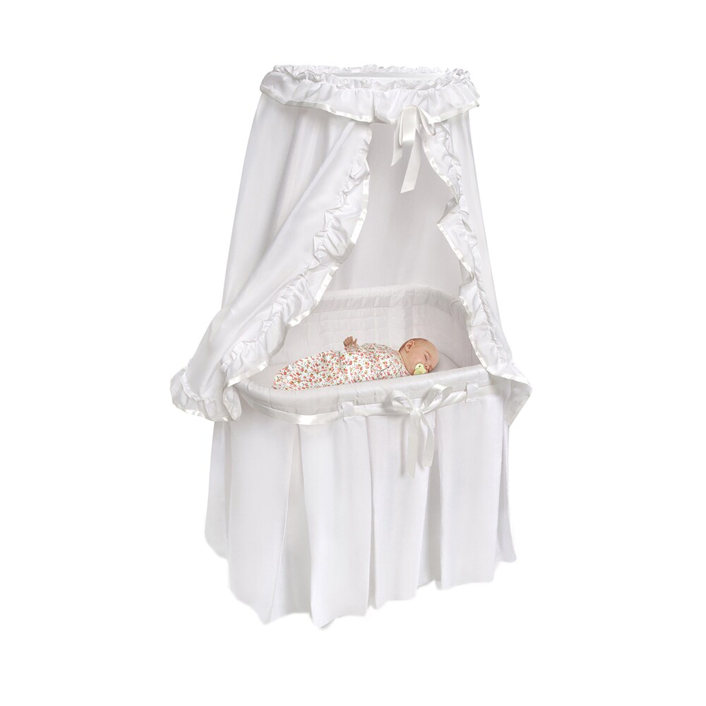 Badger Basket Co. Majesty Baby Bassinet with Canopy - Gray and White  Bedding