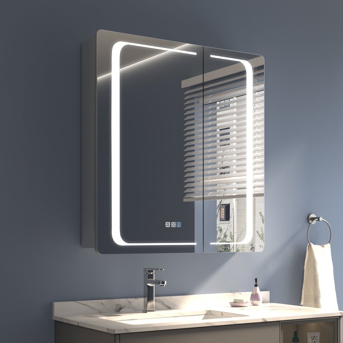 Exbrite 30X32 Led Lighted Bathroom Medicine Cabinet Mirror Waterproof Recessed