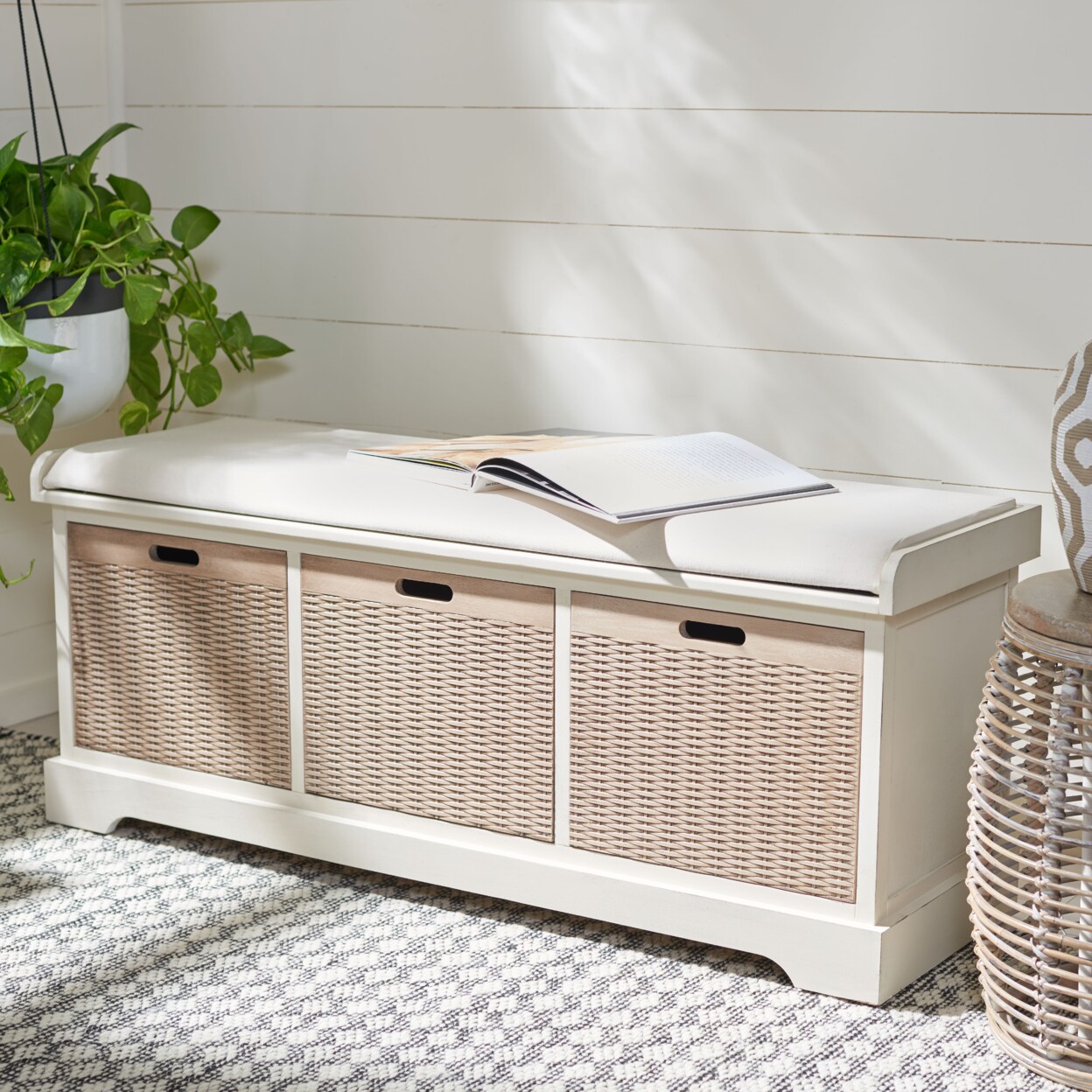 Safavieh   Landers 3-Drawer/Cushion Storage Bench Distressed White